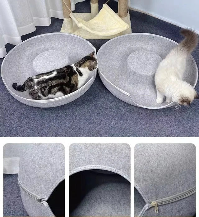 Peekaboo Cat Cave for Multiple & Large Cats Up to 30-45 Lbs, Scratch Detachable & Washable Tunnel Bed, Comfy Donut Cat Cave
