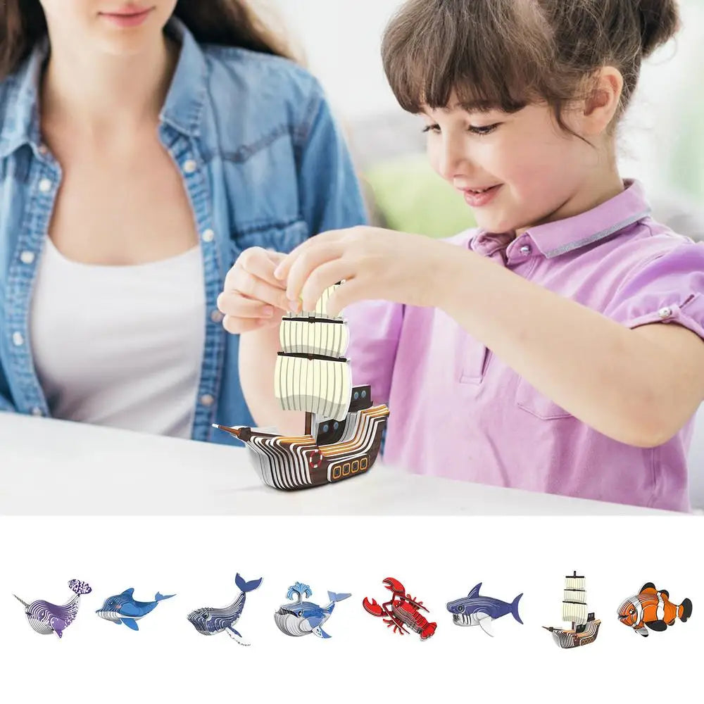 3D Animal Puzzle Narwhal Educational Puzzles Sea Animal Paper Puzzle Educational Montessori Toys DIY Manual Assembly Model Toy