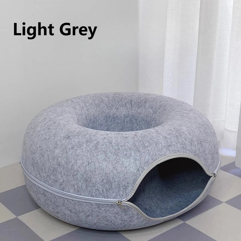 Peekaboo Cat Cave for Multiple & Large Cats Up to 30-45 Lbs, Scratch Detachable & Washable Tunnel Bed, Comfy Donut Cat Cave