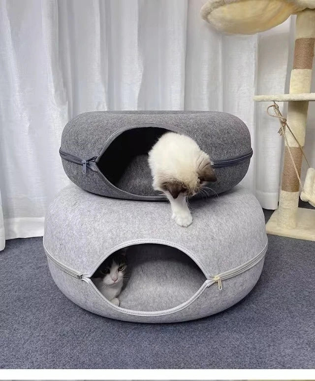 Peekaboo Cat Cave for Multiple & Large Cats Up to 30-45 Lbs, Scratch Detachable & Washable Tunnel Bed, Comfy Donut Cat Cave