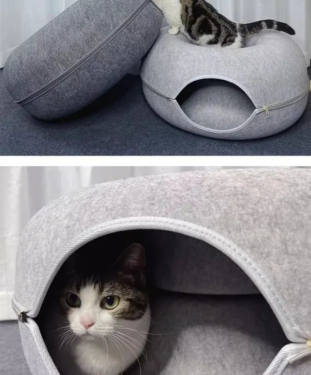 Peekaboo Cat Cave for Multiple & Large Cats Up to 30-45 Lbs, Scratch Detachable & Washable Tunnel Bed, Comfy Donut Cat Cave