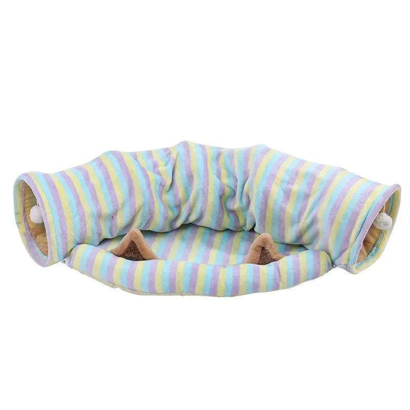 Interactive Cave Toy Multi Function Detachable Foldable Cat Banana Tunnel Bed with Cushion Mat for Pet