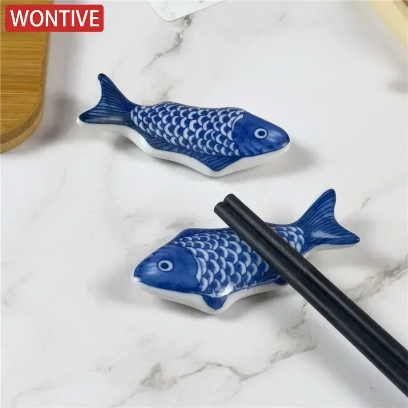 1-3Pcs Cute Fish Shape Ceramic Decorative Chopsticks Holder Rack Spoon Fork Rest Kitchen Tableware Spoon Holder