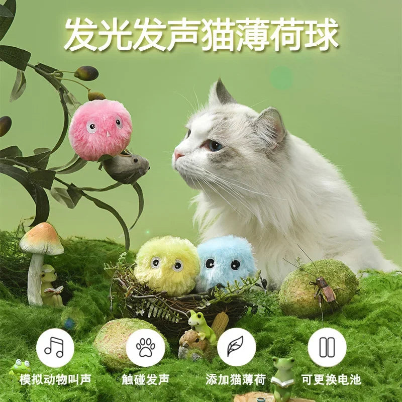 Interactive Ball Smart Cat Toys Plush Electric Catnip Training Toy Kitten Touch Sounding Pet Product Squeak Toy Ball