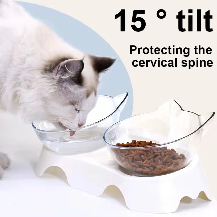 Non-Slip Double Cat Bowl with Stand - Pet Feeding Bowls for Cats & Dogs
