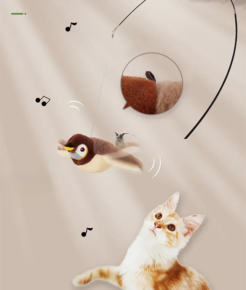 Interactive Cat Toys Rechargeable Electric Flapping Wings Bird Cat Toy Sound Chirping Bird Catnip Touch Activated Plush Toy