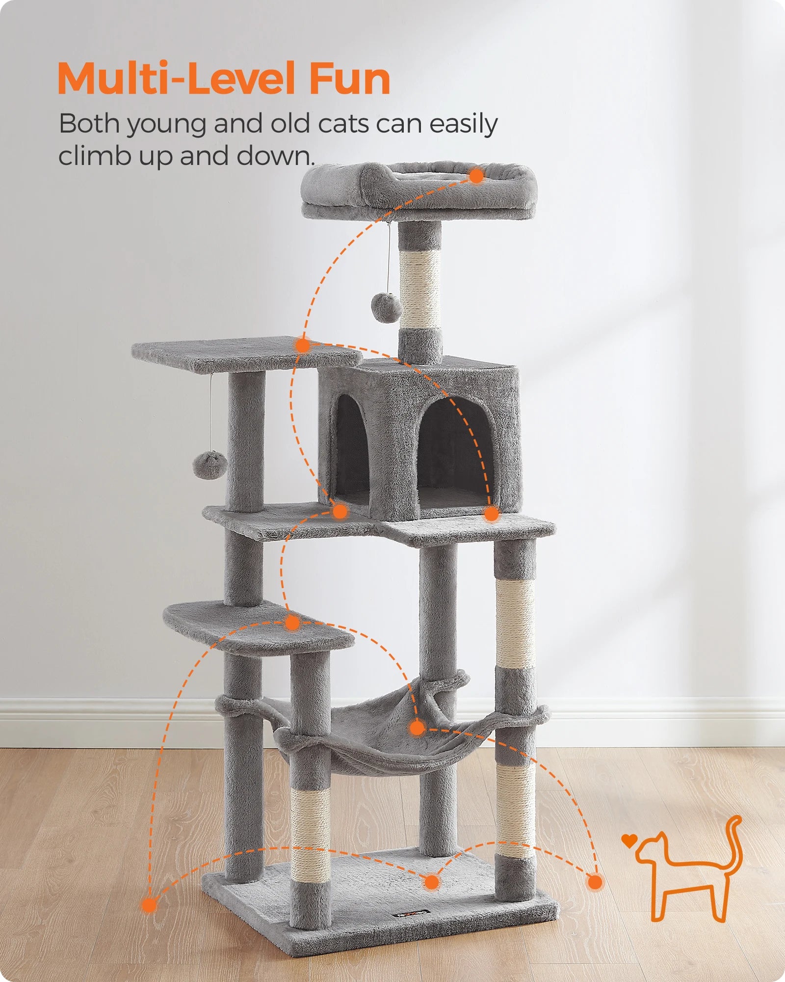 Cat Scratching Post Tower with Hammock & Condo