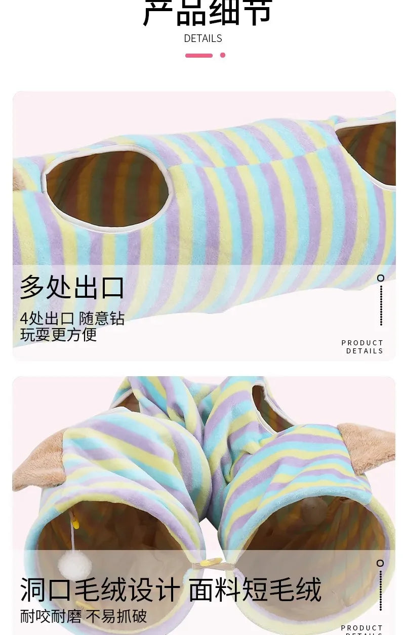 Interactive Cave Toy Multi Function Detachable Foldable Cat Banana Tunnel Bed with Cushion Mat for Pet