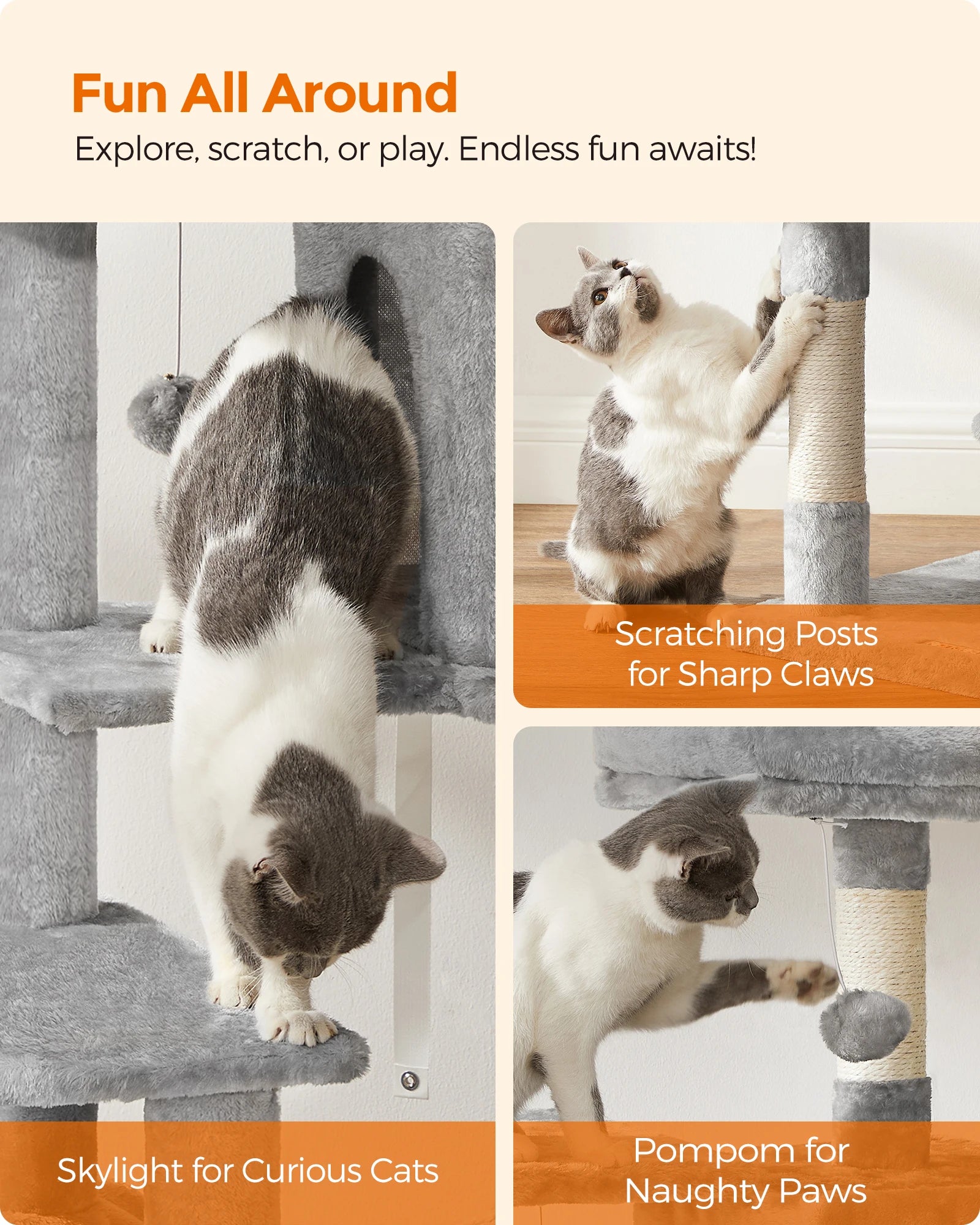 Cat Scratching Post Tower with Hammock & Condo