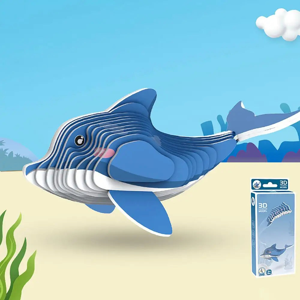 3D Animal Puzzle Narwhal Educational Puzzles Sea Animal Paper Puzzle Educational Montessori Toys DIY Manual Assembly Model Toy