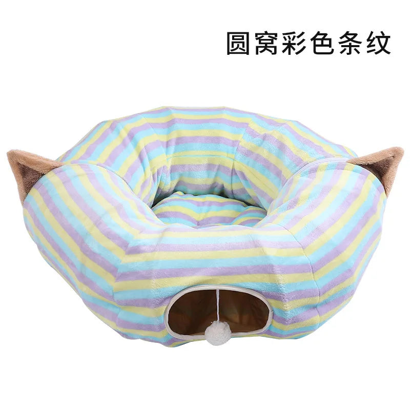 Interactive Cave Toy Multi Function Detachable Foldable Cat Banana Tunnel Bed with Cushion Mat for Pet