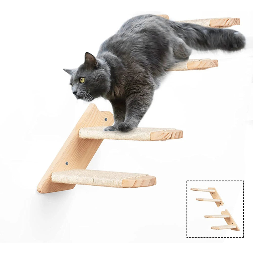 Cat Climbing Shelves Wall Mounted Cat Hammock and Steps Walking Jumping Platform for Wooden Furniture Kitty Playing and Sleeping