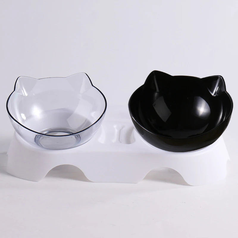 Non-Slip Double Cat Bowl with Stand - Pet Feeding Bowls for Cats & Dogs