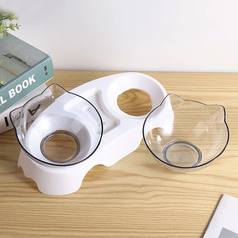 Non-Slip Double Cat Bowl with Stand - Pet Feeding Bowls for Cats & Dogs