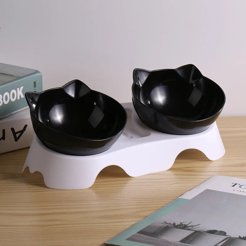 Non-Slip Double Cat Bowl with Stand - Pet Feeding Bowls for Cats & Dogs
