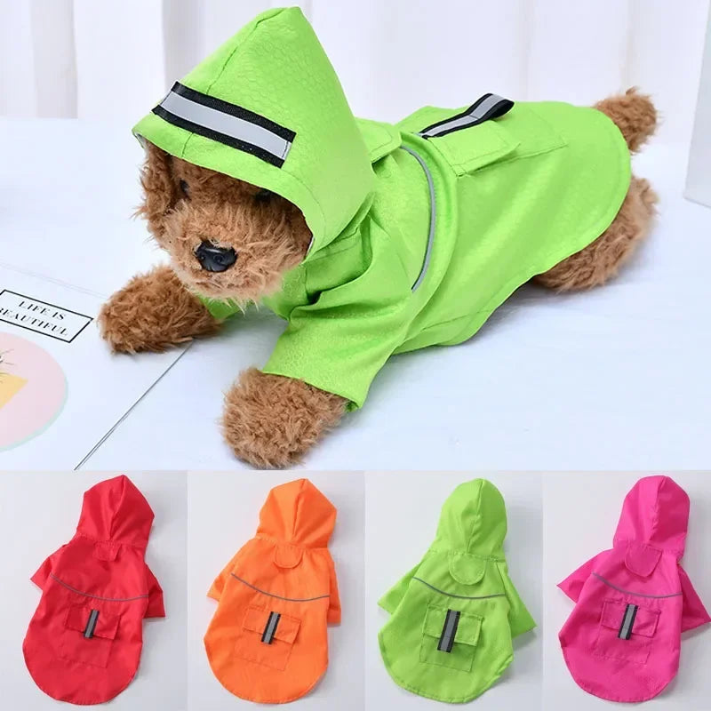 Hooded Waterproof Dog Raincoat with Reflective Strip