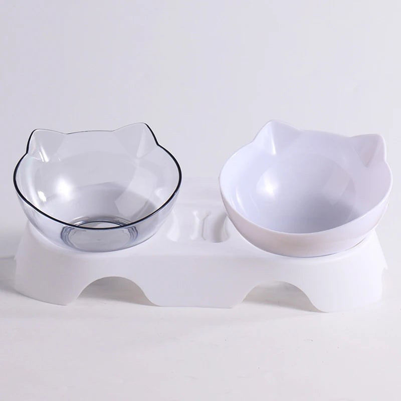 Non-Slip Double Cat Bowl with Stand - Pet Feeding Bowls for Cats & Dogs