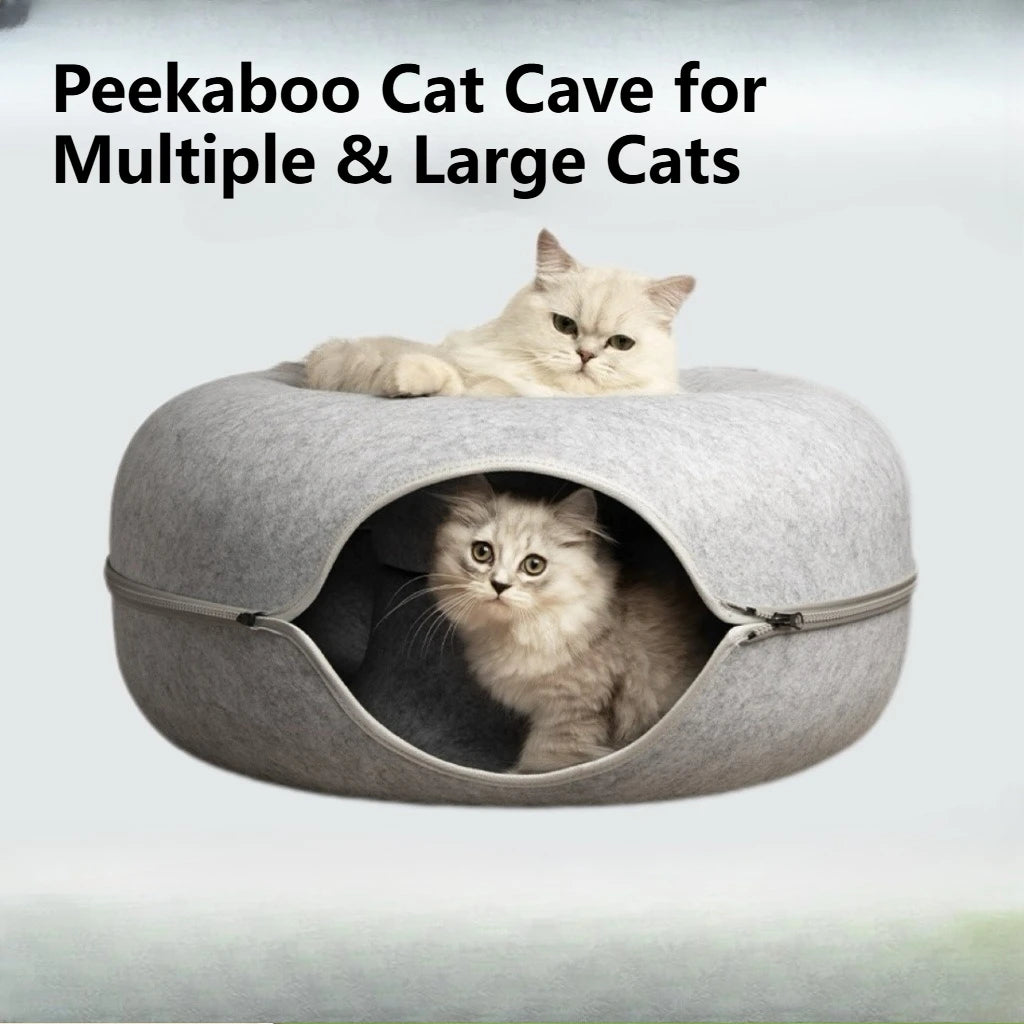 Peekaboo Cat Cave for Multiple & Large Cats Up to 30-45 Lbs, Scratch Detachable & Washable Tunnel Bed, Comfy Donut Cat Cave