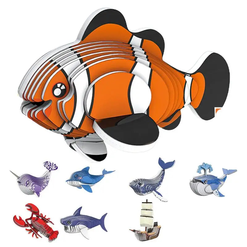 3D Animal Puzzle Narwhal Educational Puzzles Sea Animal Paper Puzzle Educational Montessori Toys DIY Manual Assembly Model Toy