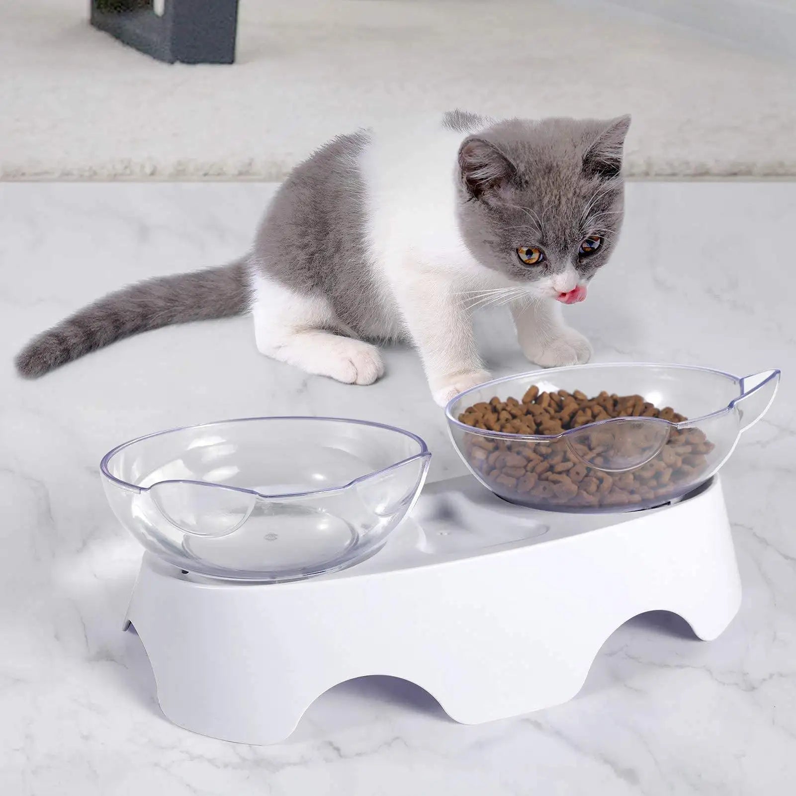 Non-Slip Double Cat Bowl with Stand - Pet Feeding Bowls for Cats & Dogs