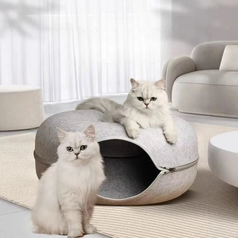 Peekaboo Cat Cave for Multiple & Large Cats Up to 30-45 Lbs, Scratch Detachable & Washable Tunnel Bed, Comfy Donut Cat Cave