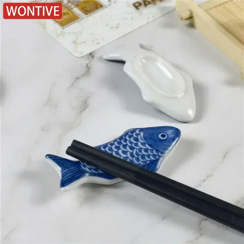 1-3Pcs Cute Fish Shape Ceramic Decorative Chopsticks Holder Rack Spoon Fork Rest Kitchen Tableware Spoon Holder