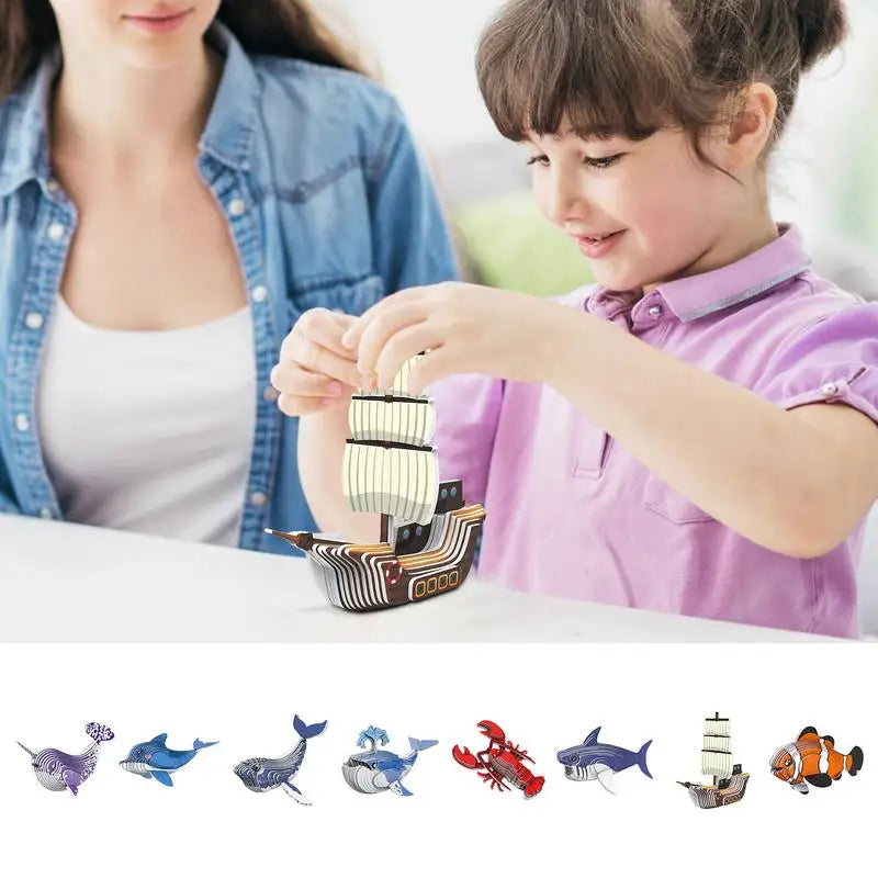 3D Animal Puzzle Narwhal Educational Puzzles Sea Animal Paper Puzzle Educational Montessori Toys DIY Manual Assembly Model Toy