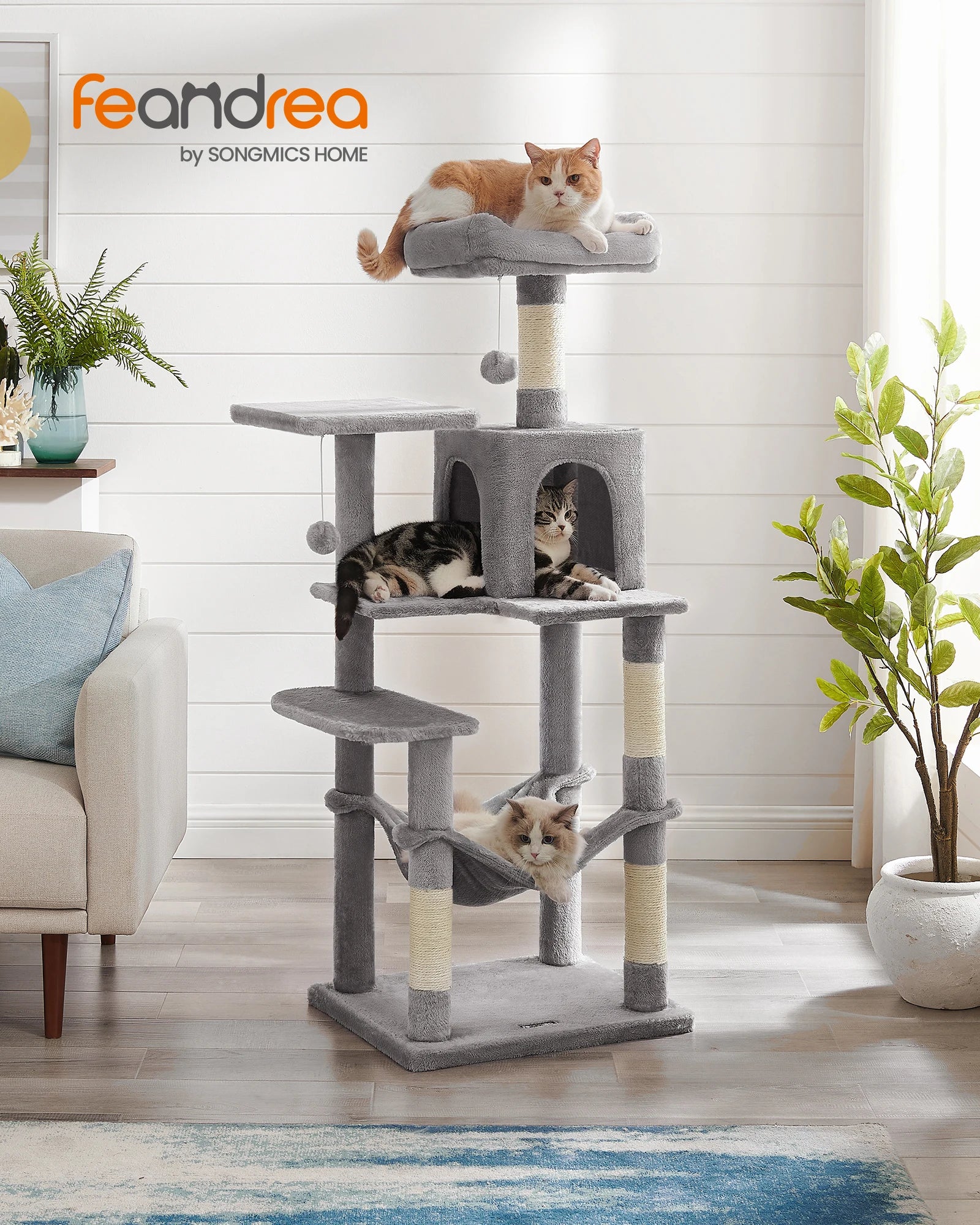 Cat Scratching Post Tower with Hammock & Condo