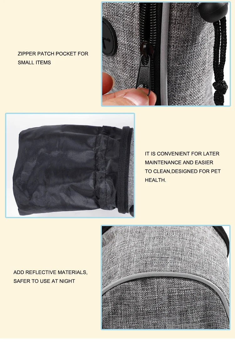 Dog Treat Training Pouch Easily Carries Pet Toys, Kibble, Treats Built In Poop Bag Dispenser Outdoor Dog Trainings Bag