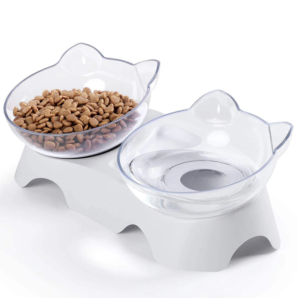 Non-Slip Double Cat Bowl with Stand - Pet Feeding Bowls for Cats & Dogs