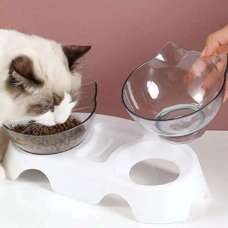 Non-Slip Double Cat Bowl with Stand - Pet Feeding Bowls for Cats & Dogs