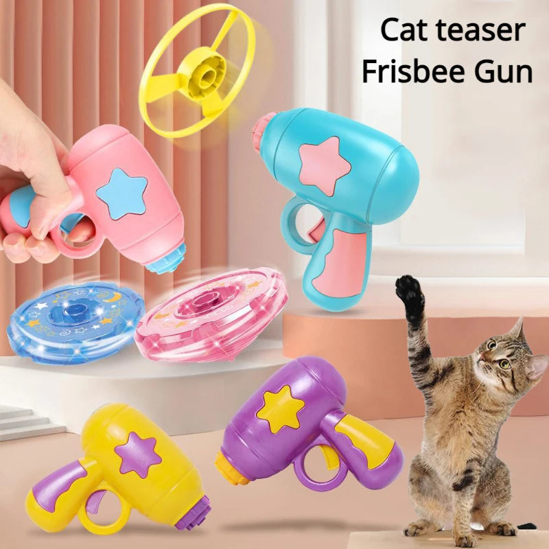Cat Toy Launch Gun Flying Saucer Rotating Gyro Launcher Cats Chasing  Plaything Training Kitten Interactive Toys Pet Supplies