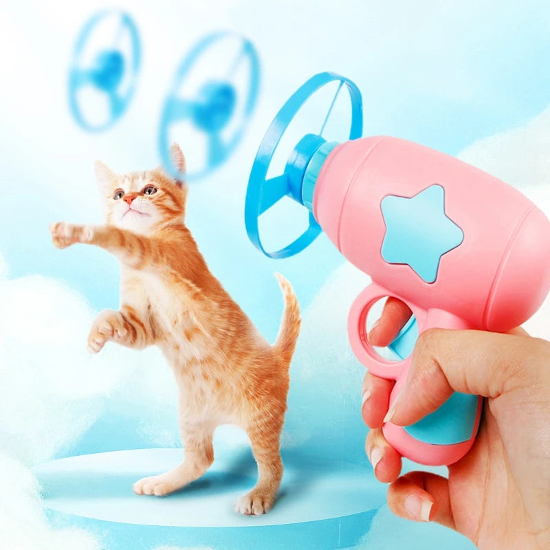 Cat Toy Launch Gun Flying Saucer Rotating Gyro Launcher Cats Chasing  Plaything Training Kitten Interactive Toys Pet Supplies