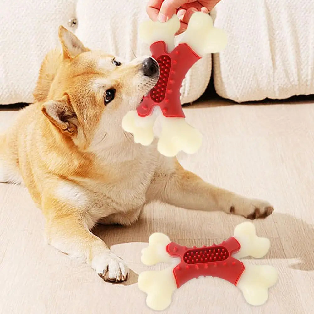 Aggressive Dog Chew Toys Tough Bacon Flavored Bone Shape Teething Toys Long Lasting Chew Tool Fine Bristles Clean Dog Teeth For