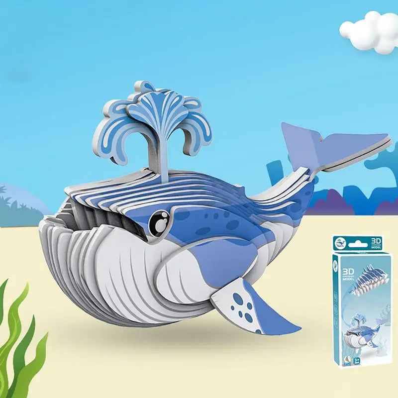 3D Animal Puzzle Narwhal Educational Puzzles Sea Animal Paper Puzzle Educational Montessori Toys DIY Manual Assembly Model Toy