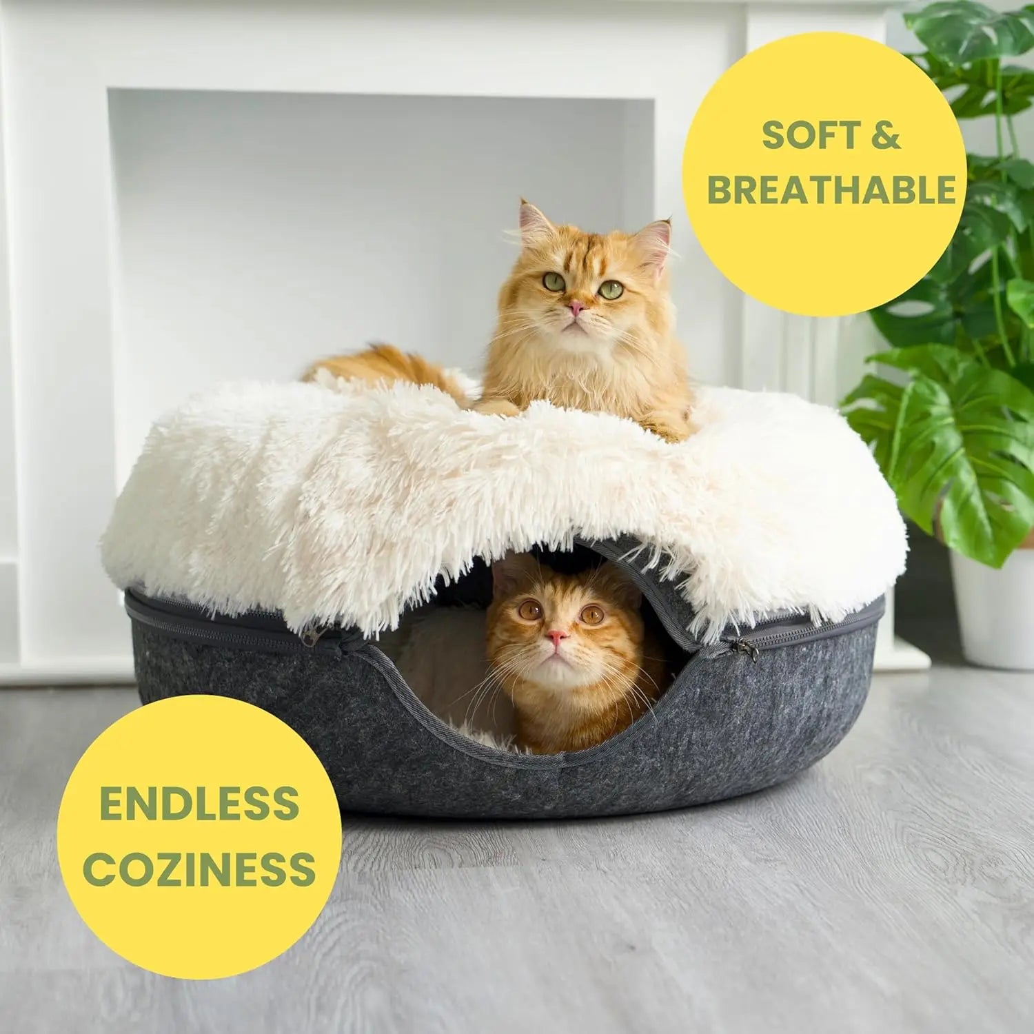 Peekaboo Cat Cave for Multiple & Large Cats Up to 30-45 Lbs, Scratch Detachable & Washable Tunnel Bed, Comfy Donut Cat Cave