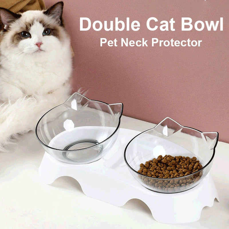 Non-Slip Double Cat Bowl with Stand - Pet Feeding Bowls for Cats & Dogs