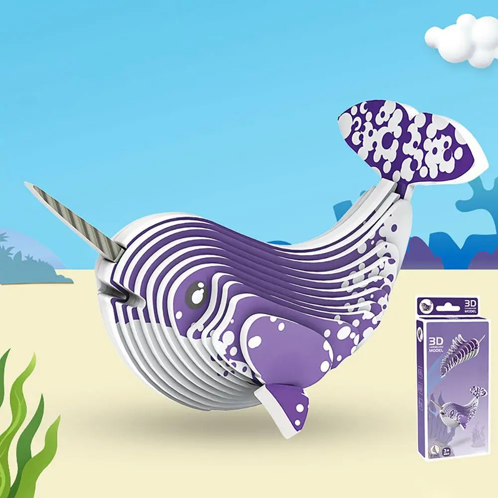 3D Animal Puzzle Narwhal Educational Puzzles Sea Animal Paper Puzzle Educational Montessori Toys DIY Manual Assembly Model Toy