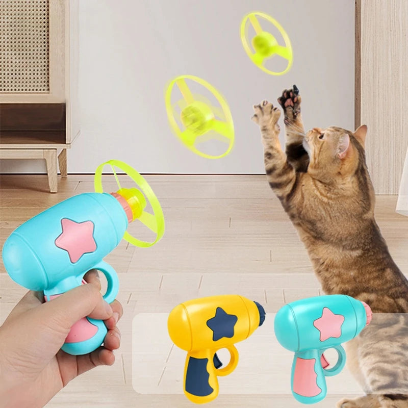 Cat Toy Launch Gun Flying Saucer Rotating Gyro Launcher Cats Chasing  Plaything Training Kitten Interactive Toys Pet Supplies
