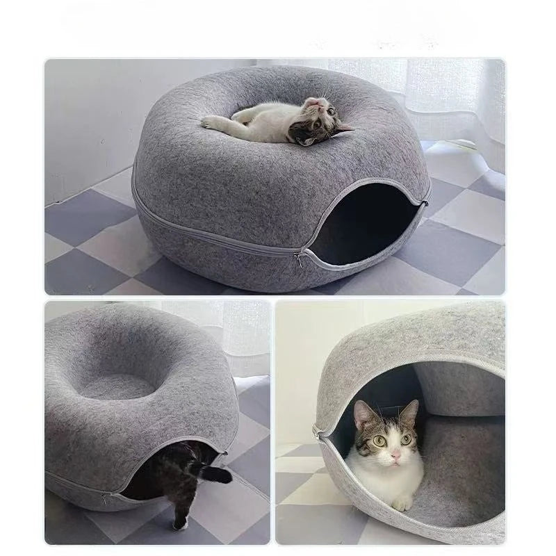 Peekaboo Cat Cave for Multiple & Large Cats Up to 30-45 Lbs, Scratch Detachable & Washable Tunnel Bed, Comfy Donut Cat Cave