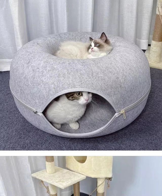 Peekaboo Cat Cave for Multiple & Large Cats Up to 30-45 Lbs, Scratch Detachable & Washable Tunnel Bed, Comfy Donut Cat Cave