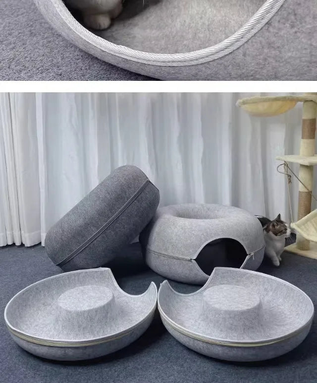 Peekaboo Cat Cave for Multiple & Large Cats Up to 30-45 Lbs, Scratch Detachable & Washable Tunnel Bed, Comfy Donut Cat Cave