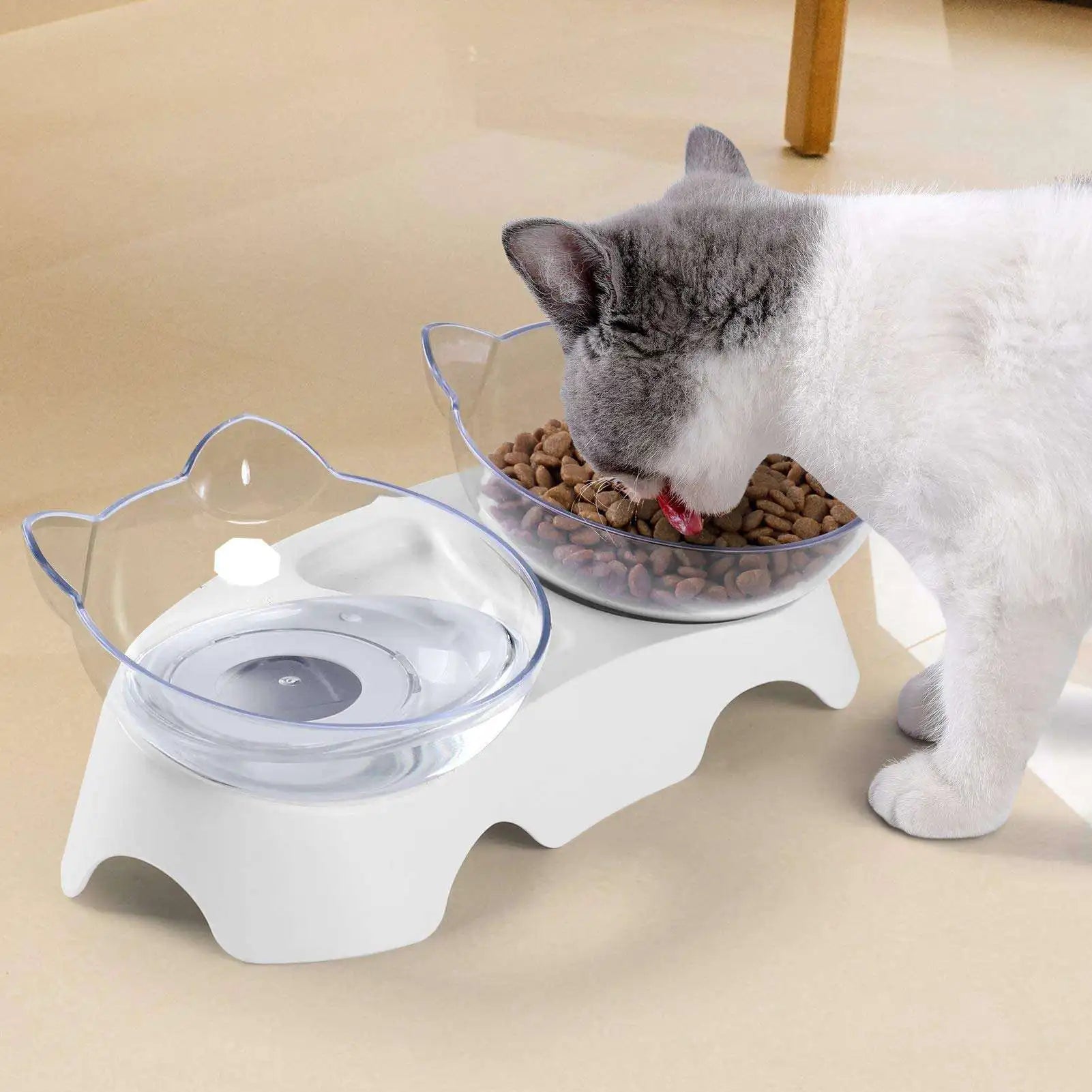 Non-Slip Double Cat Bowl with Stand - Pet Feeding Bowls for Cats & Dogs