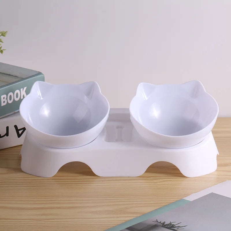 Non-Slip Double Cat Bowl with Stand - Pet Feeding Bowls for Cats & Dogs
