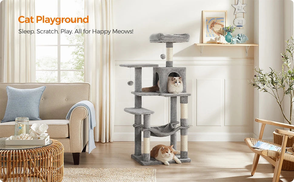 Cat Scratching Post Tower with Hammock & Condo