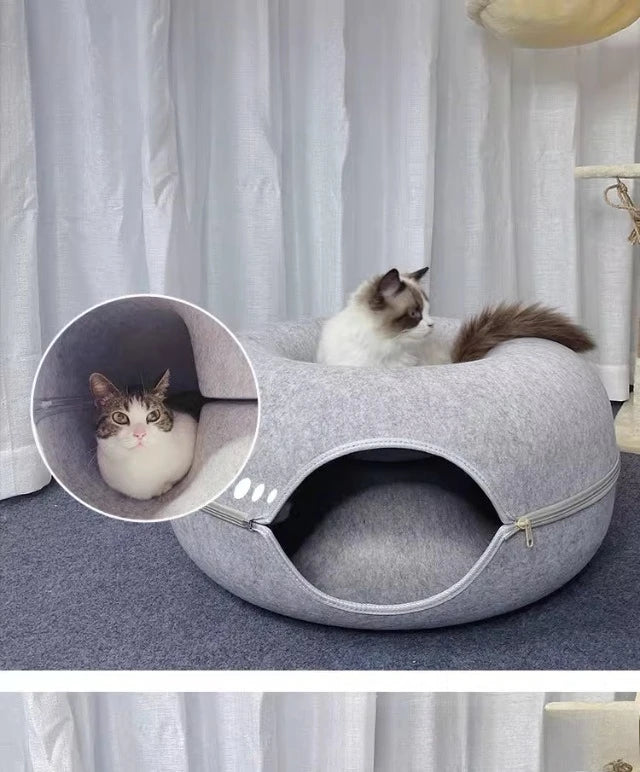 Peekaboo Cat Cave for Multiple & Large Cats Up to 30-45 Lbs, Scratch Detachable & Washable Tunnel Bed, Comfy Donut Cat Cave