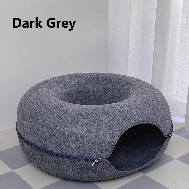 Peekaboo Cat Cave for Multiple & Large Cats Up to 30-45 Lbs, Scratch Detachable & Washable Tunnel Bed, Comfy Donut Cat Cave