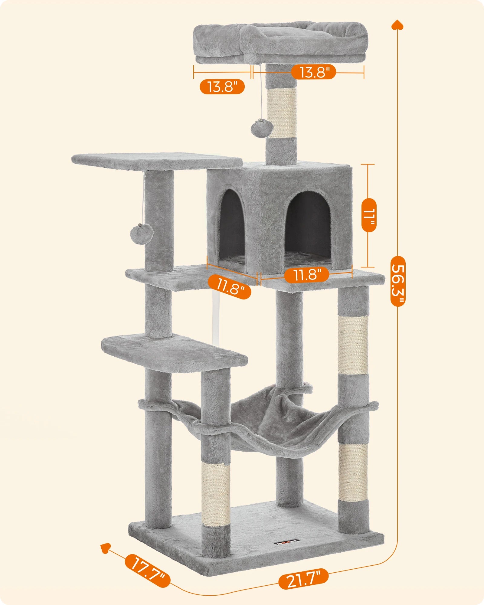 Cat Scratching Post Tower with Hammock & Condo