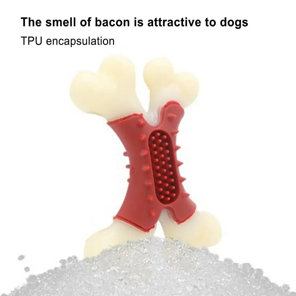 Aggressive Dog Chew Toys Tough Bacon Flavored Bone Shape Teething Toys Long Lasting Chew Tool Fine Bristles Clean Dog Teeth For
