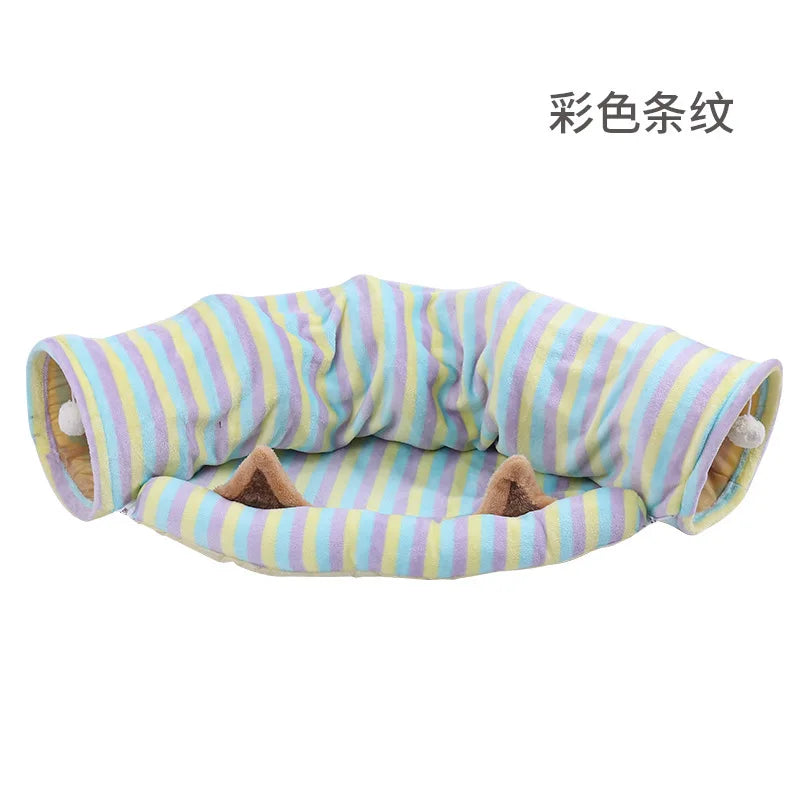 Interactive Cave Toy Multi Function Detachable Foldable Cat Banana Tunnel Bed with Cushion Mat for Pet